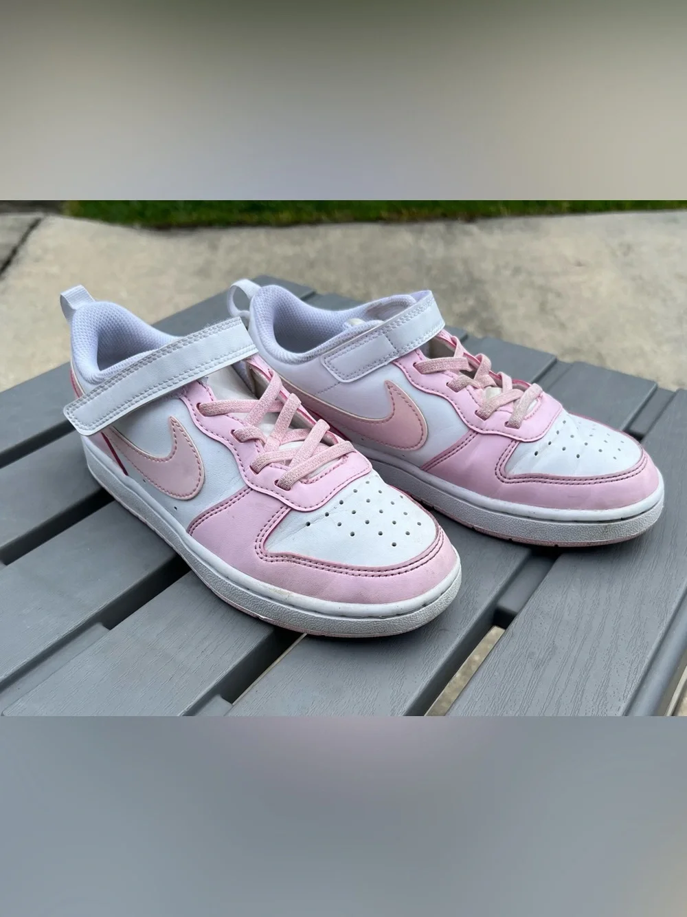 Nike Court Borough Low Recraft 3Y Little Kids White and Pink With Velcro Strap!